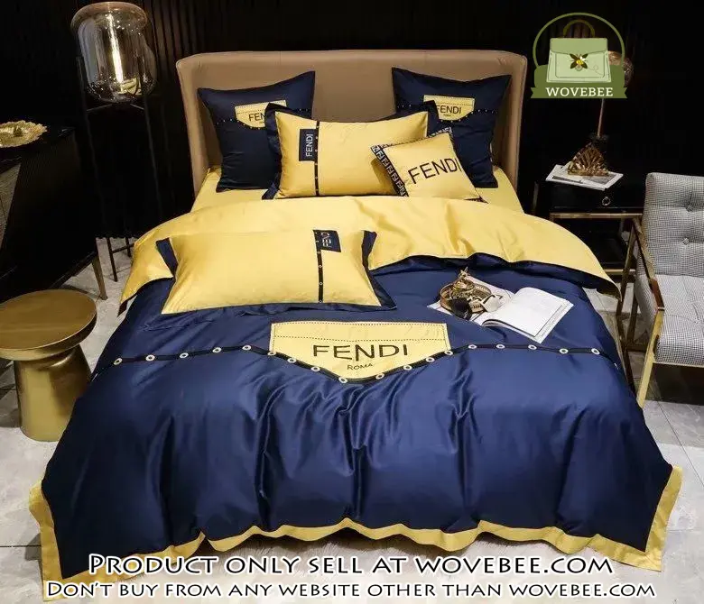 Fendi blue yellow luxury brand premium bedding set bedspread duvet cover set home decor wvb4821874